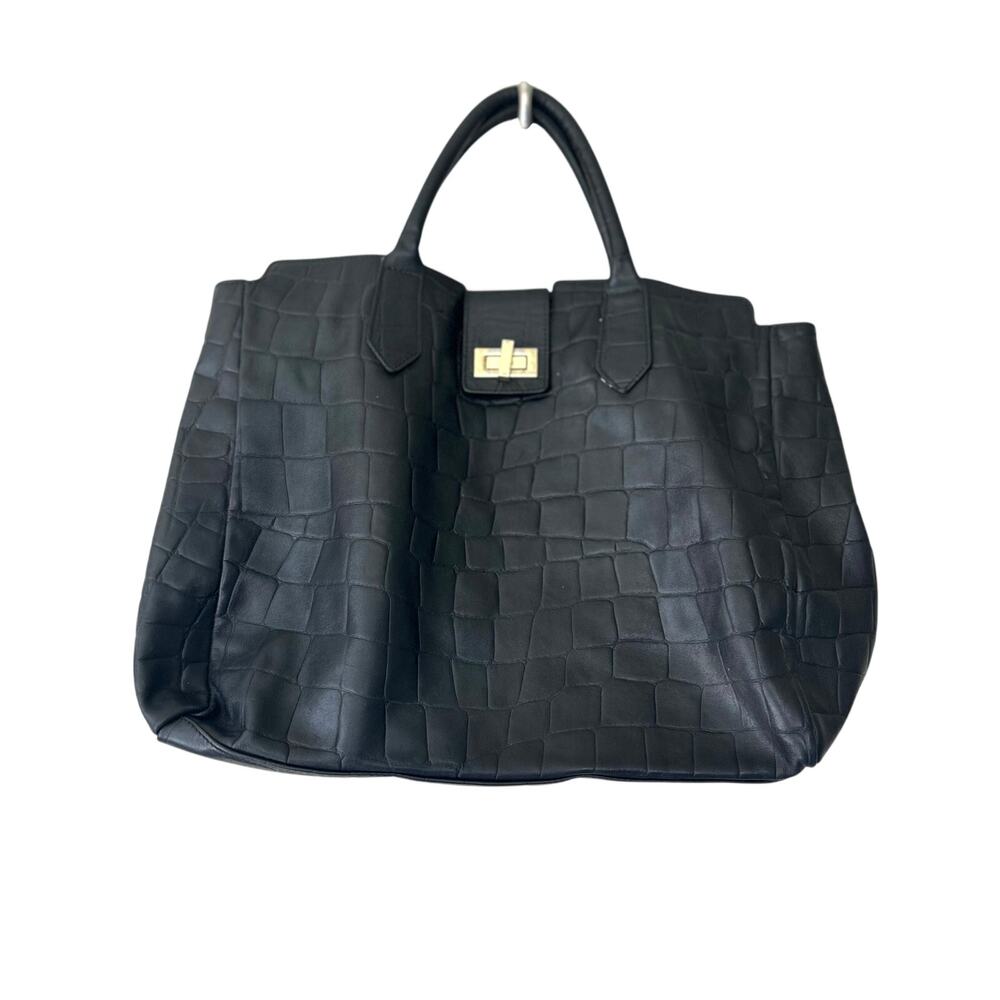 A. Bellucci Italy Black Croc Embossed Leather extra large Tote Bag luxury cute